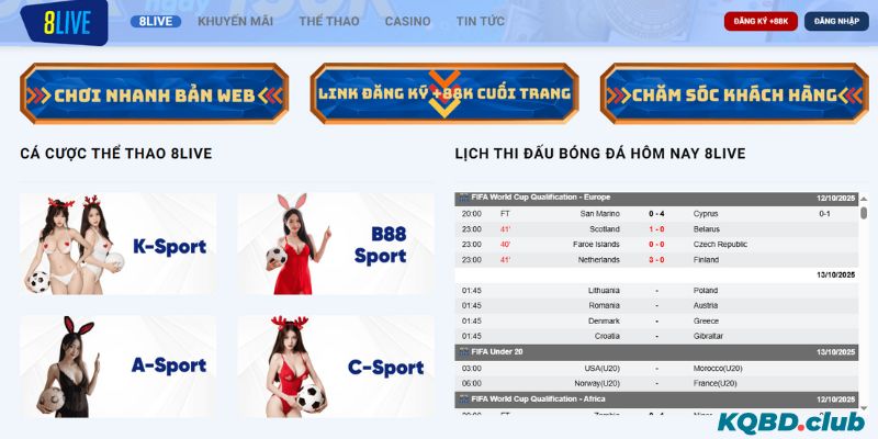 Anh em tìm đến 8LIVE có thể khám phá rất nhiều sảnh cược đa dạng và hấp dẫn